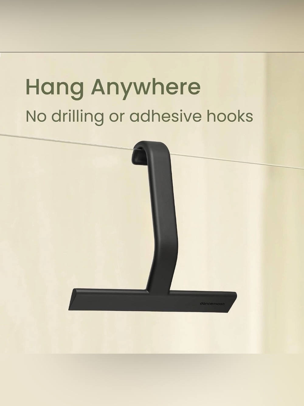 dancemoon JustHang Shower Squeegee with Built-in Hook, 12-Inch Black